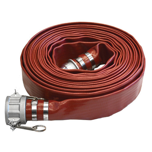 3" x 50' Red Lay-Flat Discharge Hose Assembly   G972-300CE50