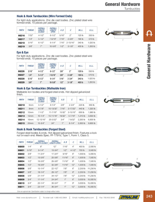 8mm Malleable Iron Turnbuckle w/Forged Hook & Eye  66211