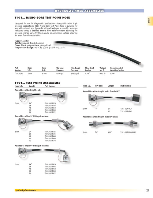 2mm x 72" 9100 PSI 45° Micro-Bore Test Point Hose Assembly  T101-02M472