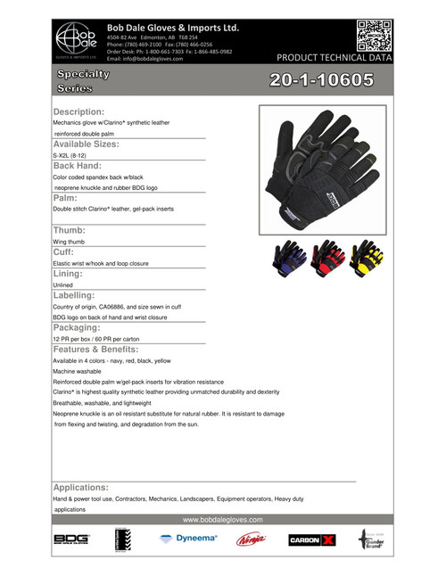 Mechanics Clarino® Leather Anti-Vib Gel Palm Black/Black  20-1-10605B
