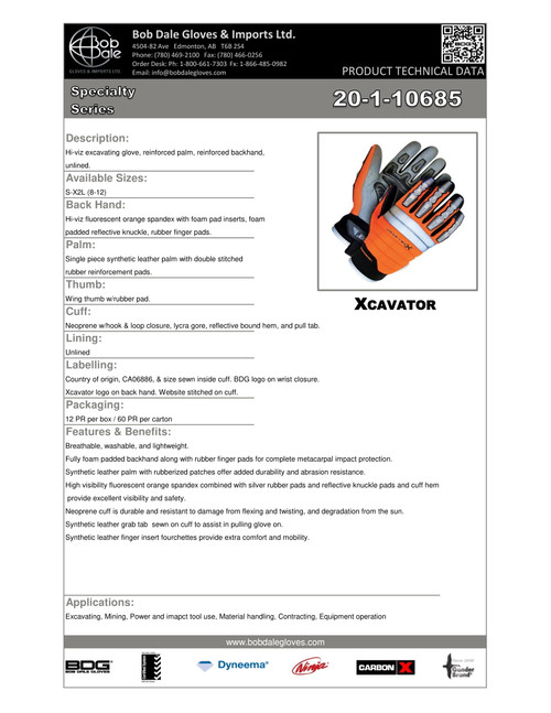 Xcavator Hi-Viz Orange Clarino® Leather Double Palm  20-1-10685