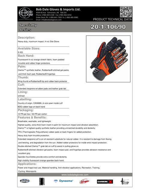 Site Hi-Viz Orange Clarino® Leather Palm Backhand Impact  20-1-10690 Site Hi-Viz Orange Clarino® Leather Palm Backhand Impact  20-1-10690