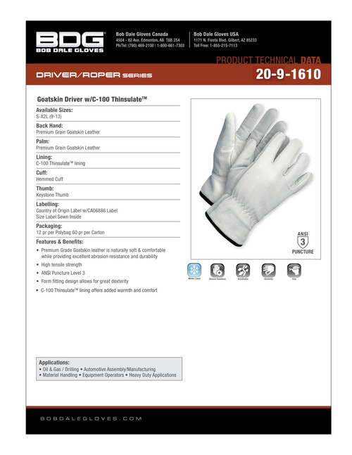 Winter Pearl Grain Goatskin Driver Thinsulate® C100 Keystone Thumb  20-9-1610