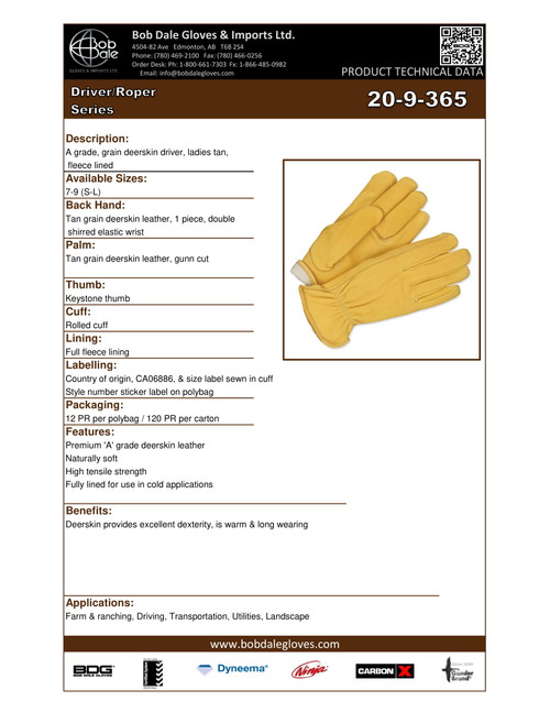 Winter Ladies Grain Deerskin Driver Thinsulate® C100 Keystone Thumb Tan  20-9-365