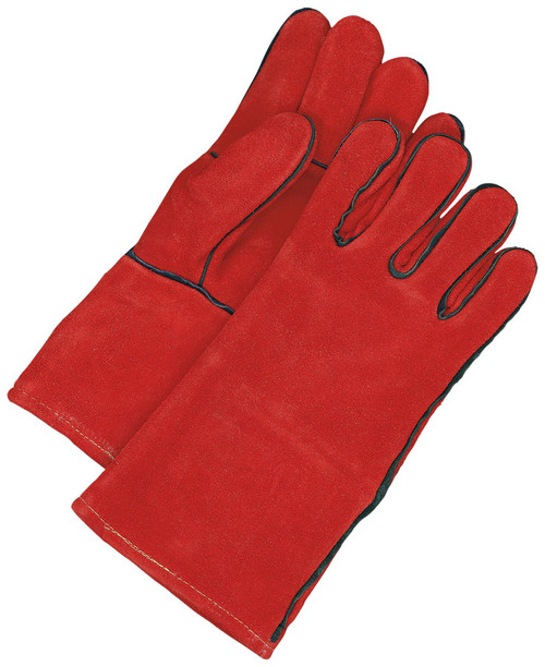 Split Cowhide Weld Gauntlet Fleece Lined Red  60-1-2238