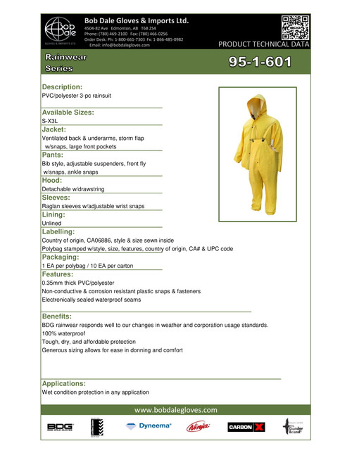 PVC/Polyester Rain Jacket w/Hood & Bib Pants  95-1-601