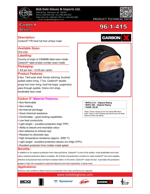Carbon X® FR Hard Hat Liner w/Face Mask  96-1-415