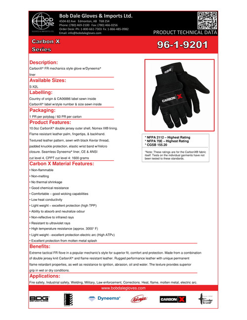 Carbon X® FR Performance Glove Cut Resist  96-1-9201