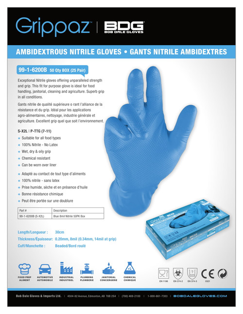 BDG® Blue Grippaz Nitrile Glove (100 Box)  99-1-6200B