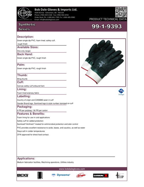 BDG® Synthetic PVC Foam Dipped Glove  99-1-9393