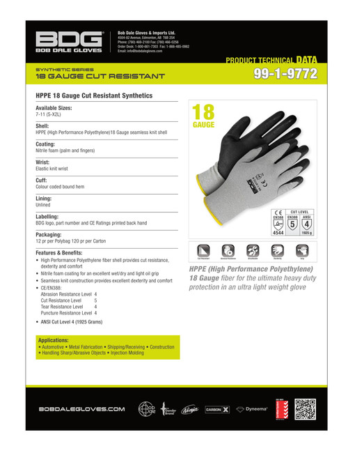 BDG® Nitrile Foam Coated HPPE Knit Cut-Rez Glove Grey/Black  99-1-9772