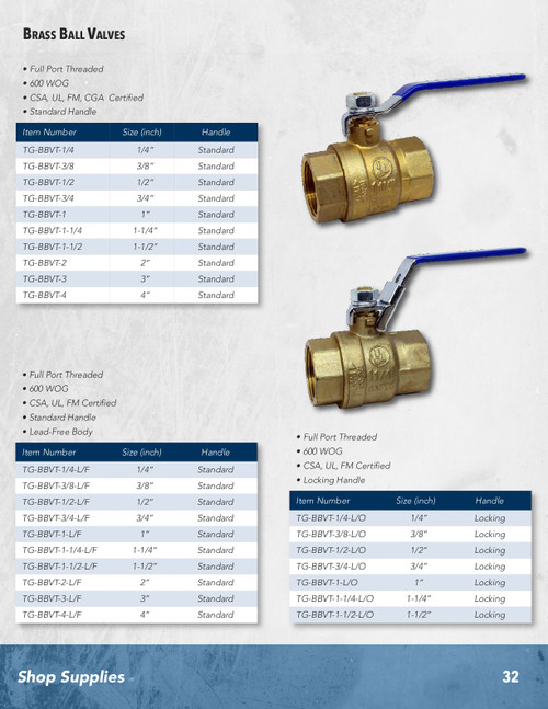 1" Forged Brass 600 PSI Female NPT Ball Valve  TG-BBVT-1