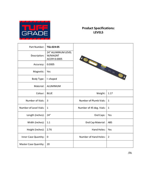 24" Level  TGL-024-05