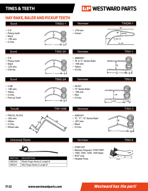 Tonutti/Vicon Lely Wheel Rake Tine  TIN1-048