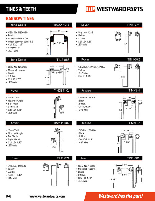 Kovar Harrow Tine  TIN1-070