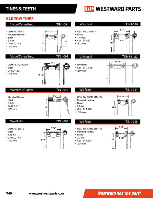 Vicon/CCIL Harrow Tine  TIN1-098