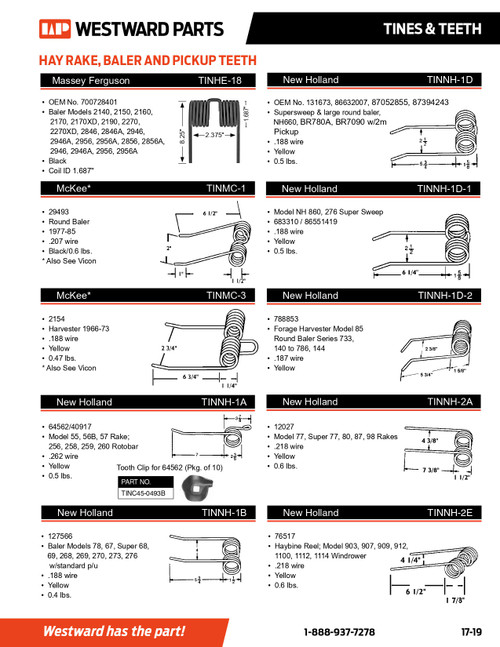New Holland Rake Tooth Clip (fits NH-1A) - 10 Pack  TINC45-0493B