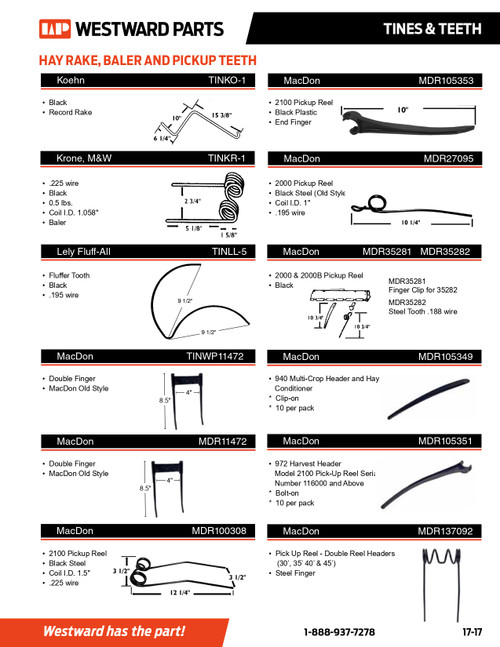 Macdon Reel Wire Pickup Tooth  MDR137092