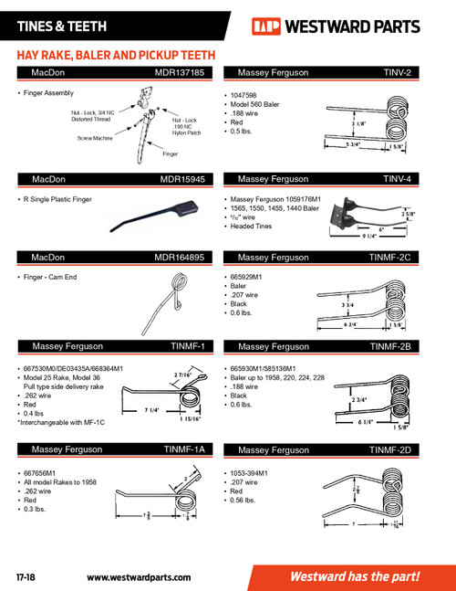 Macdon "Original" Reel Single Tooth Plastic Pickup Finger  MDR15945
