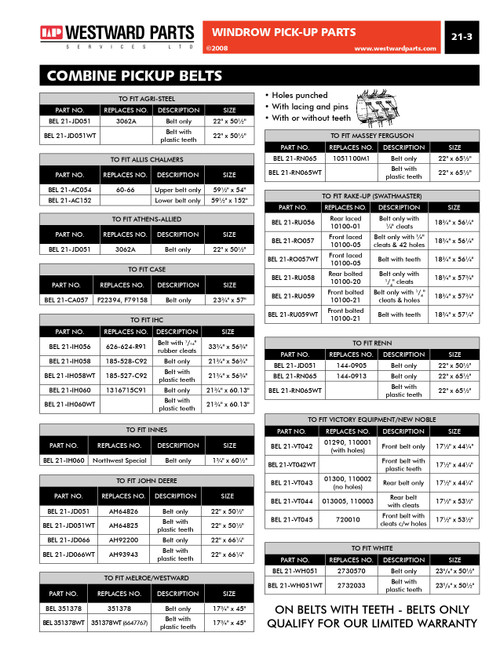 17-7/8" x 45" Melroe/Westward Combine Pickup Belt w/Teeth  BEL351378WT