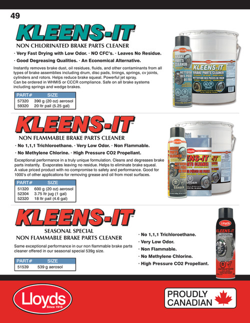 Kleens-It Non-Flammable Perchloroethylene Brake Cleaner  3.75L Can  52304