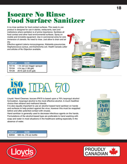 Isocare No Rinse Food Surface Sanitizer 1L Trigger Spray Bottle  70116
