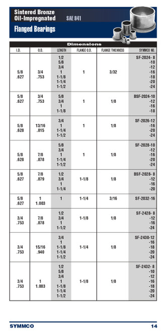 5/8 x 13/16 x 1" Oil-Impregnated Sintered Bronze Flange Bearing  SF-2026-16