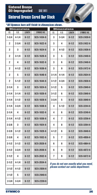 2-3/8 x 3 x 6-1/2" Oil-Impregnated Sintered Bronze Cored Stock  SCS-1924-6