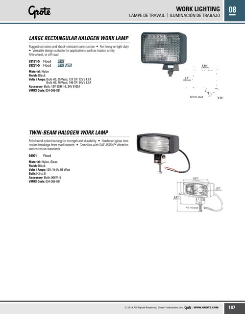 Twin-Beam Halogen Work Lamp - Flood Beam - Clear  64901