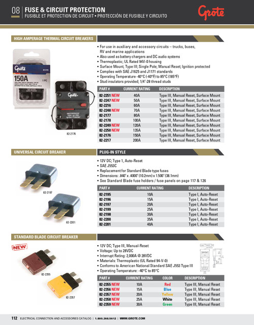 70A High Amperage Thermal Circuit Breaker Single Rate - Black  82-2248