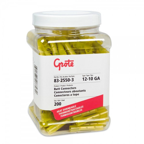 10 - 12 AWG Heat Shrinkable Butt Connectors - Nylon @ 200 Pack - Yellow  83-2550-3