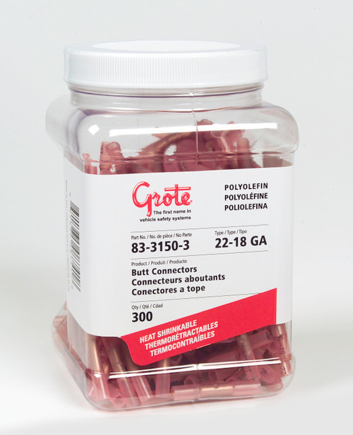22 - 18 AWG Heat Shrinkable Butt Connectors - Polyolefin @ 300 Pack - Red  83-3150-3