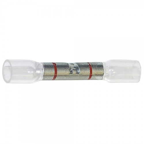 22 - 18 AWG Heat Shrinkable Butt Connectors @ 100 Pack - Clear w/Red Stripe  83-4150