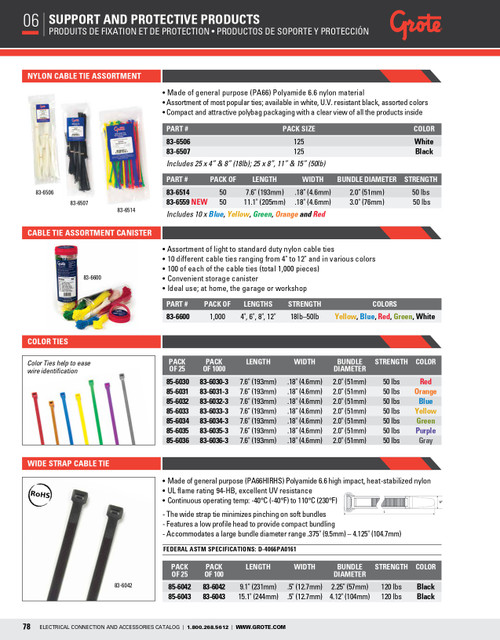 Nylon Cable Tie Assortment @ 125 Pack - Black  83-6507