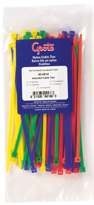 Nylon Cable Tie Assortment 50 lb 7.60" @ 50 Pack - Blue/Green/Orange/Red/Yellow  83-6514
