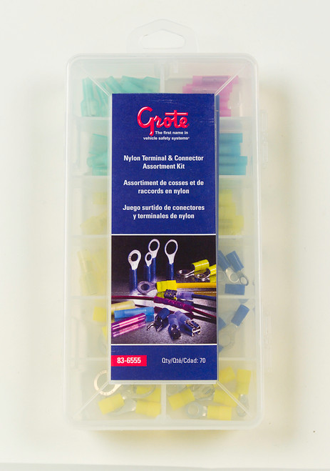 22 - 10 AWG Nylon & PVC Terminal Assortment Kit @ 70 Pack - Red/Blue/Yellow  83-6555