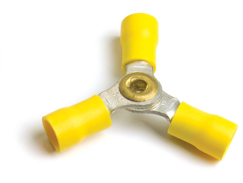 12 - 10 AWG Vinyl 3-Way "Y" Connectors @ 5 Pack - Yellow  84-2581