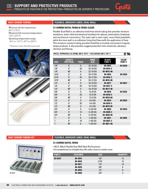 1/8" Dual Wall 3:1 Flexible Adhesive Lined Heat Shrink Tubing 6" @ 6 Pack - Black  84-4015