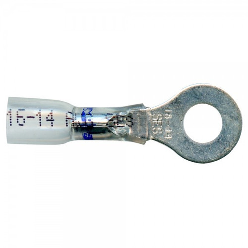 16 - 14 AWG Heat Shrinkable Ring Terminals 1/4" @ 15 Pack - Clear w/Blue Stripe  84-4412