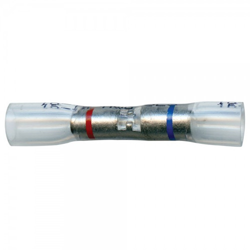 20 - 14 AWG Heat Shrinkable Step Down Butt Connectors @ 15 Pack - Clear w/Red & Blue Stripe  84-4624