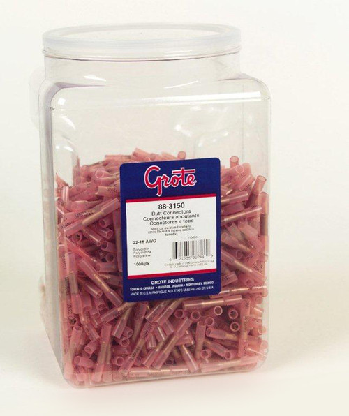 22 - 18 AWG Heat Shrinkable Butt Connectors - Polyolefin @ 1000 Pack - Red  88-3150