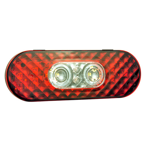 6" Oval LED Stop/Tail/Turn Lamp w/Integrated Back-up w/Female Pin - Red/Clear  54682
