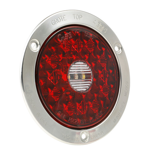 4" Round Stainless Steel Theft Resistant LED Stop/Tail/Turn Lamp & Integrated Backup Lamp w/SuperSeal® Hard Shell Connector - Red  55202