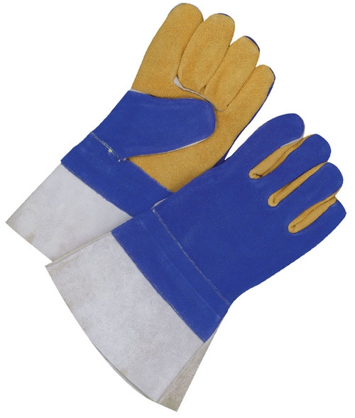 Winter Split Cowhide Weld Glove Fleece Lined w/Gauntlet Blue/Gold  60-9-887-7