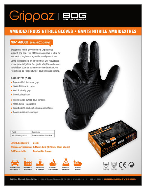 BDG® Black Grippaz Nitrile Glove (100 Box)  99-1-6000B