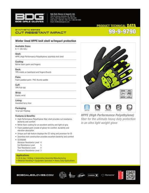 Winter BDG® Nitrile Foam Coated Terry Lined HPPE Knit Cut-Rez Glove Black/Hi-Viz Yellow Impact  99-9-9790