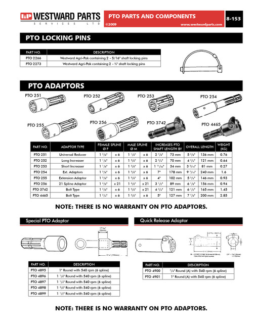 1-3/8"-6 Spline Male x 1-1/2" Round Female Shaft PTO Adapter  PTO4899