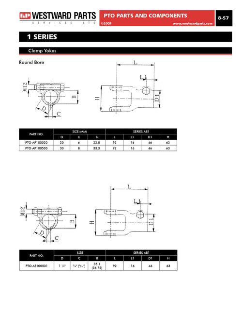 1-3/8"-6 Spline - Push Pin QD Yoke - Bondioli® 1 Series  PTO102-6106