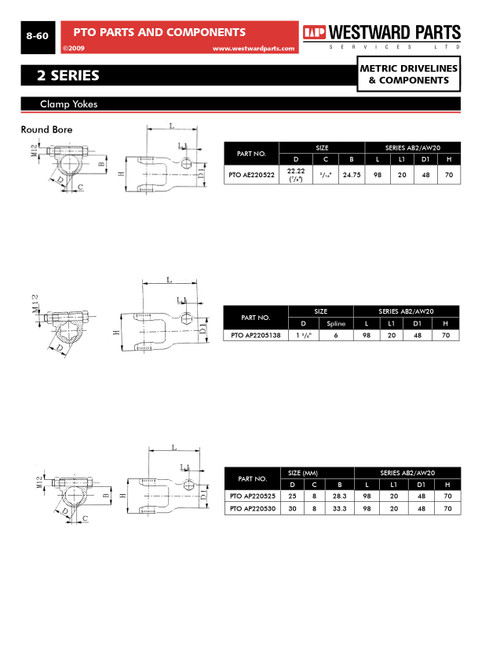 1-3/8"-21 Spline - Push Pin QD Yoke - Bondioli® 2 / Walterscheid® AW20 Series  PTO102-8221