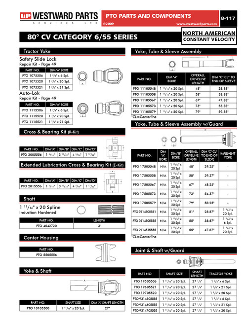 1-3/4"-20 Spline 80° CV Auto-Lok QD Yoke - 1-3/4"-20 Spline Clamp Yoke - Four Yoke Driveline Assembly - Category 6-80  PTO14506851